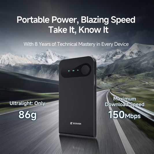 Ecovox 2026 upgraded portable mini WIFI hotspot,high-speed 4G date,global coverage, tri-band car/RV/travel Wifi router